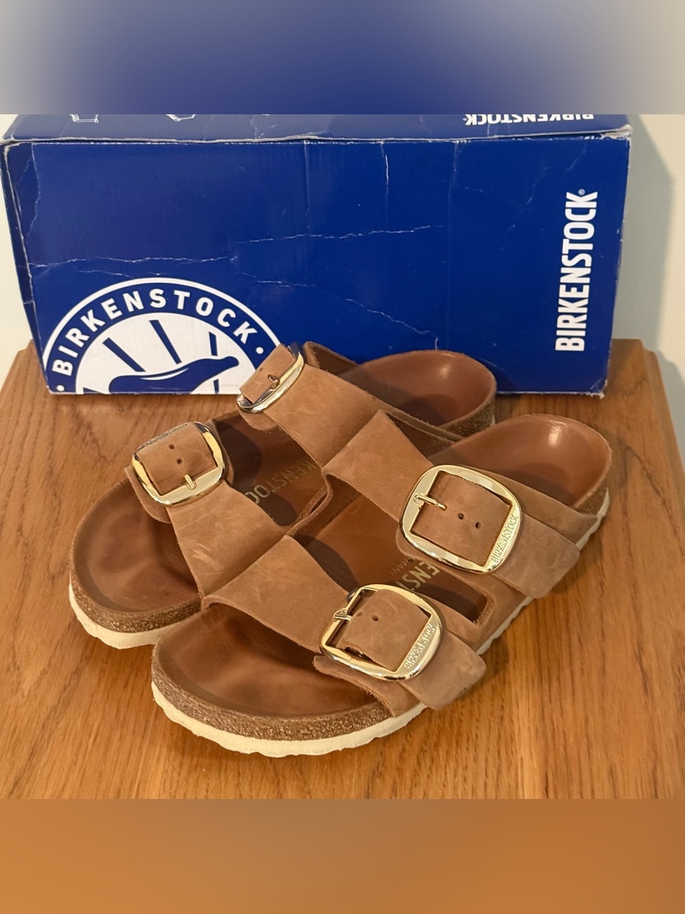 Birkenstock Arizona Big Buckle Sandals - Cognac with Gold Buckles